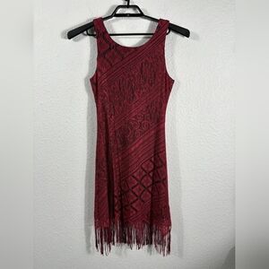 Elegant Red Sleeveless Dress with Fringe